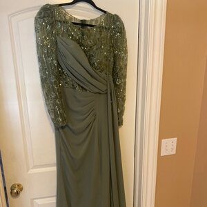 olive green gown with side skirt